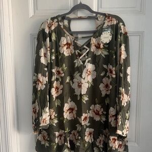 Floral Green Women's Top ODDI SZ 3XL new w tags
